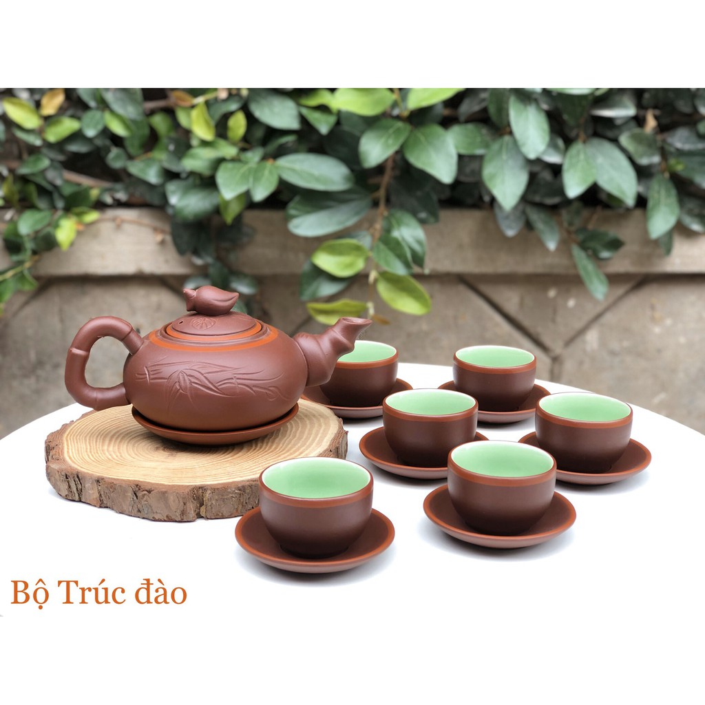 Bộ Ấm Chén Trúc Đào Tử Sa Bát Tràng
