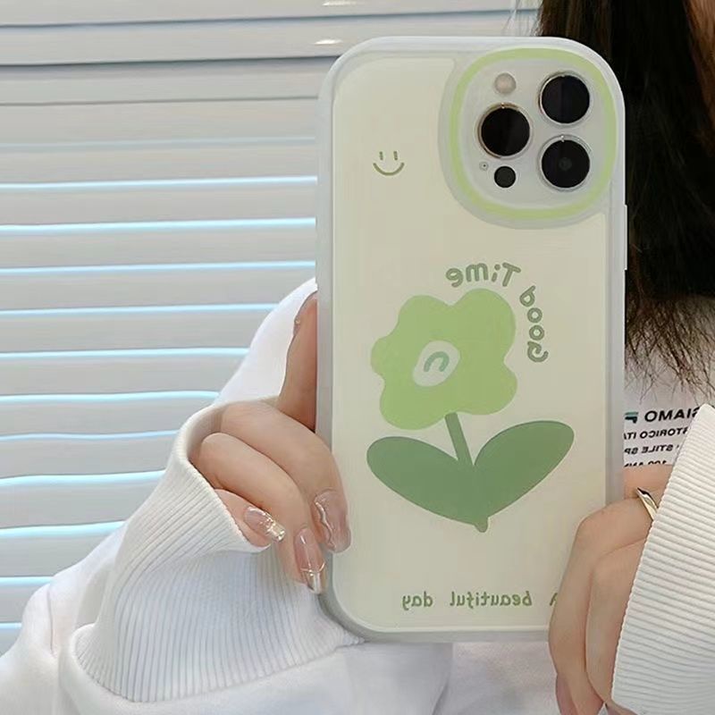 Ốp Điện Thoại Họa Tiết Hoa Màu Xanh Lá Cho IPhone 12 13 11 Pro Max X Xs Max Xr