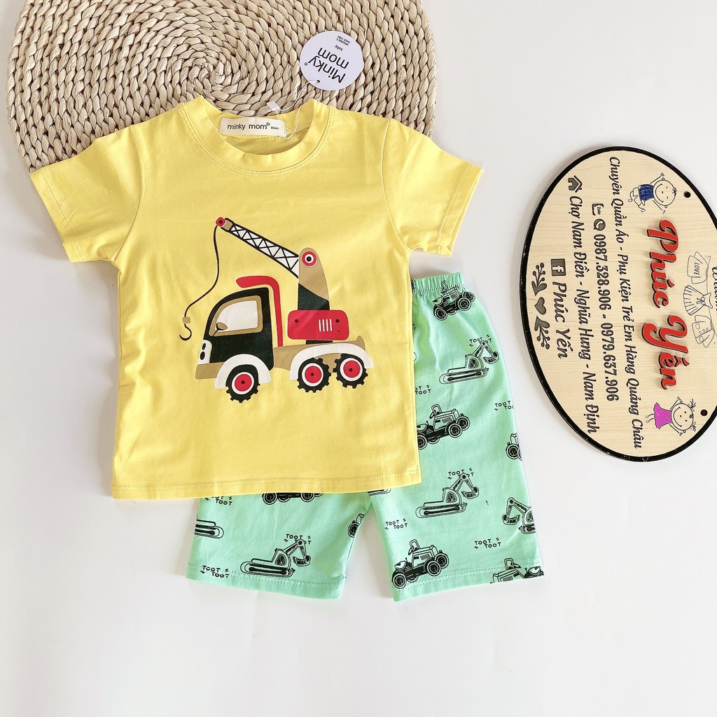 Bộ Cộc Tay Cotton 100% Hàng Minky Mom In Họa Tiết Khủng Long Xanh-Cần Cẩu (8-18kg) (SP001412)