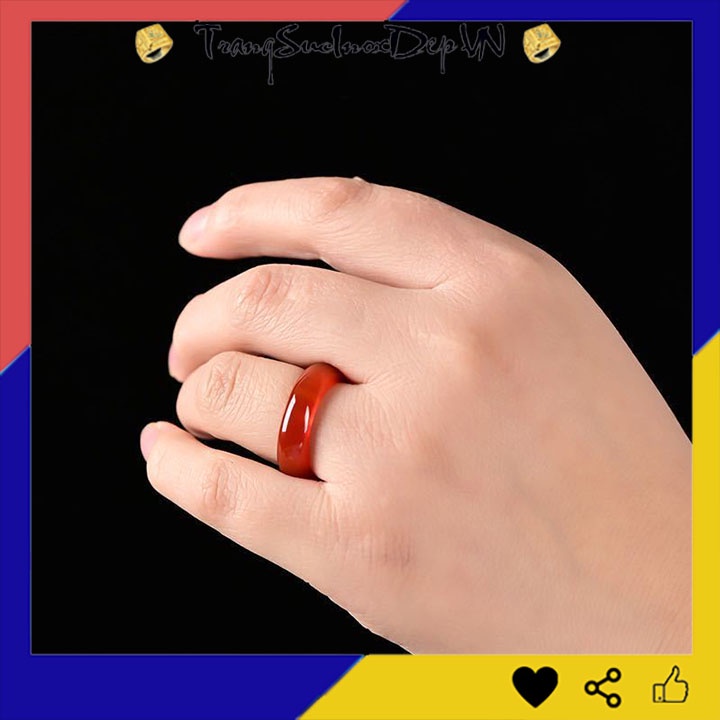 Nhẫn mã não đá đỏ tự nhiên liền khối sáng đẹp, nhiều size dễ chọn, Đeo tay vạn sự may, tặng hộp đựng xinh xắn