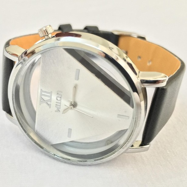 Đồng Hồ Unisex Quartz Mặt Đá tam giác Thạch Anh dây đen xTrắng cá tính + Tặng kèm hộp đồng hồ sang trọng (Đỏ hoặc đen)