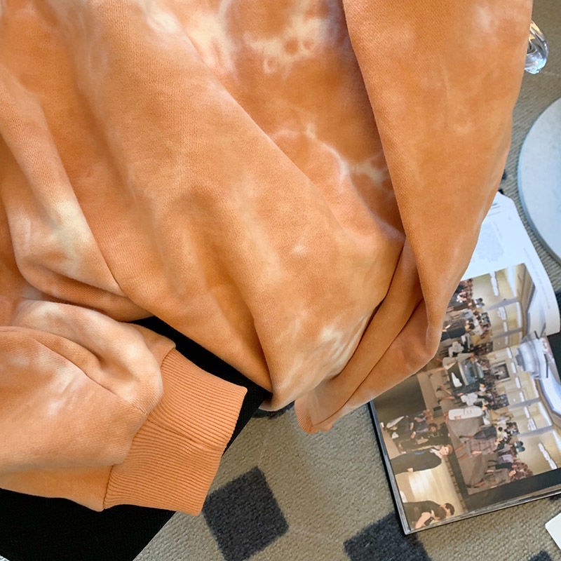 Áo Sweater Mỏng Cổ Tròn In Họa Tiết Màu Nhuộm Thời Trang Thu Đông Cá Tính