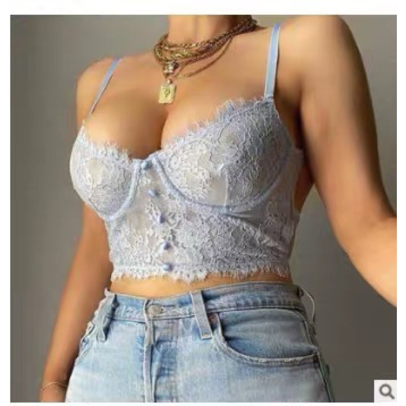 [SẴN-Có vid+ảnh thật]Áo croptop/bra ren cúp ngực gợi cảm màu trắng/đen/xanh phiên bản mới 2021 | BigBuy360 - bigbuy360.vn
