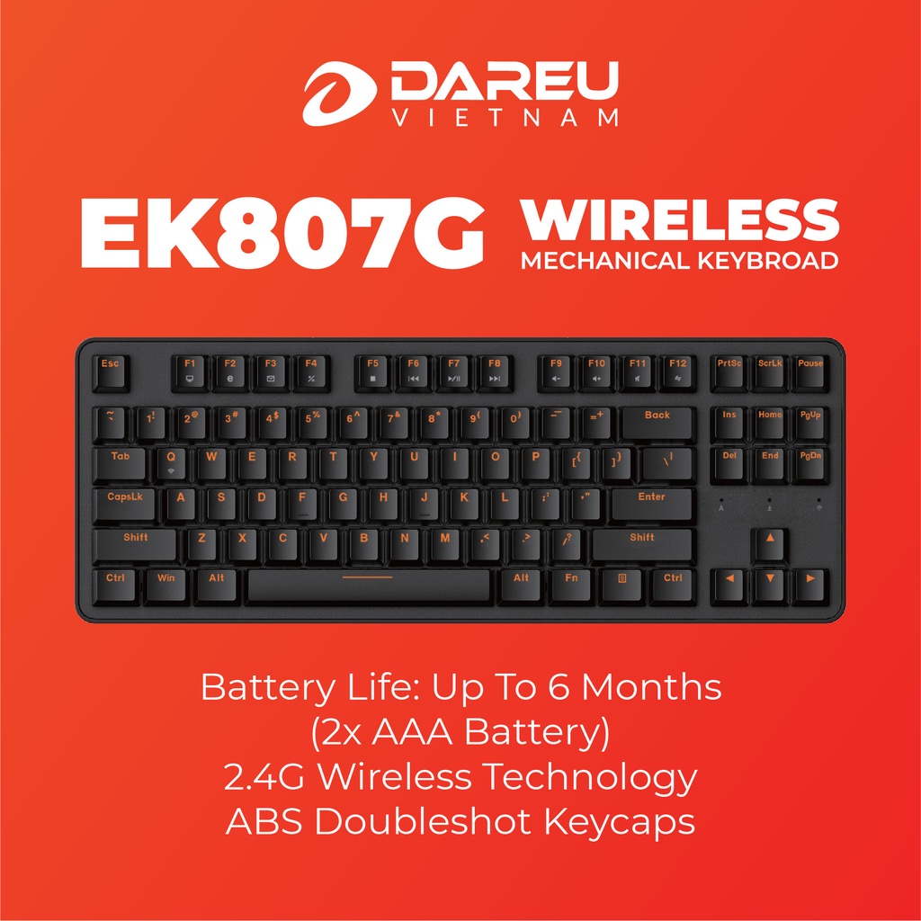 Bàn phím cơ không dây DAREU EK807G Trắng / Đen 87-KEY (Blue /Brown /Red Switch)