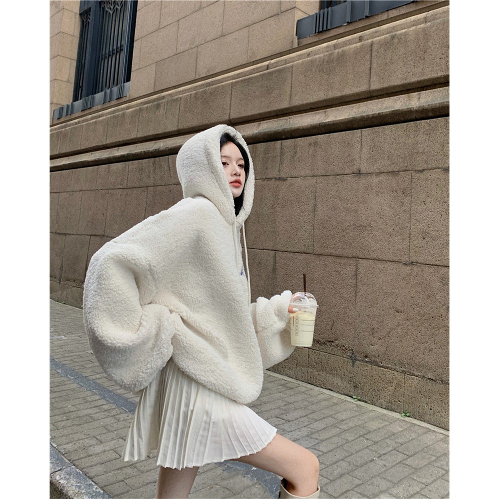 Áo hoodie lông của nữ hàng Quảng Châu cao cấp thu đông mới đầu xu hướng phong cách nữ sinh Hàn Quốc ngọt ngào