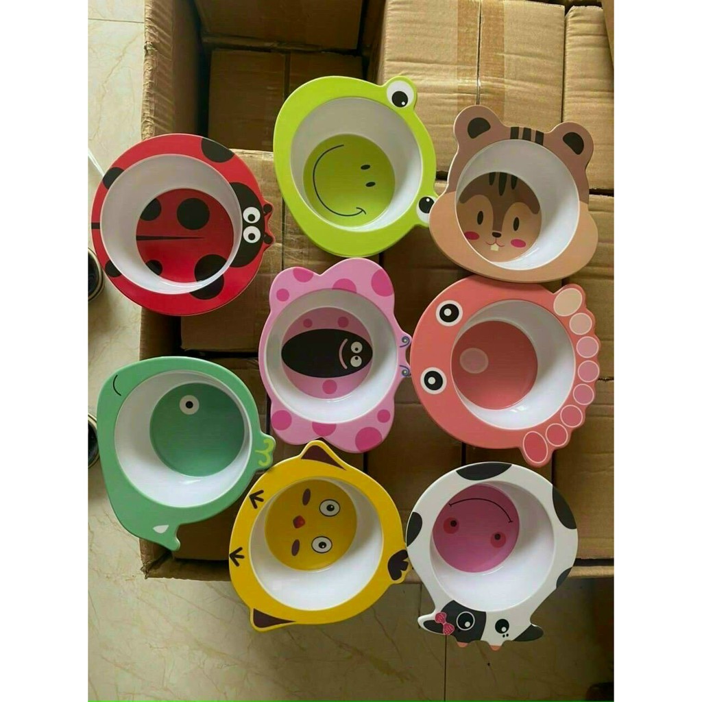 Bát ăn dặm cho bé, thìa ăn dặm sợi tre hình thú xinh xắn an toàn cho bé