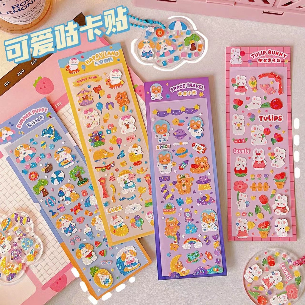 1 Sticker Dán Trang Trí Hình Thỏ / Gấu Hoạt Hình Phong Cách Hàn Quốc