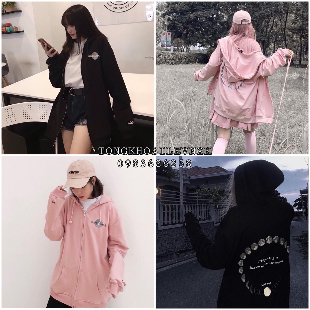 ÁO HOODIE THE MOON HỒNG ĐEN - ÁO KHOÁC NỈ REGODS TRÁI ĐẤT love you