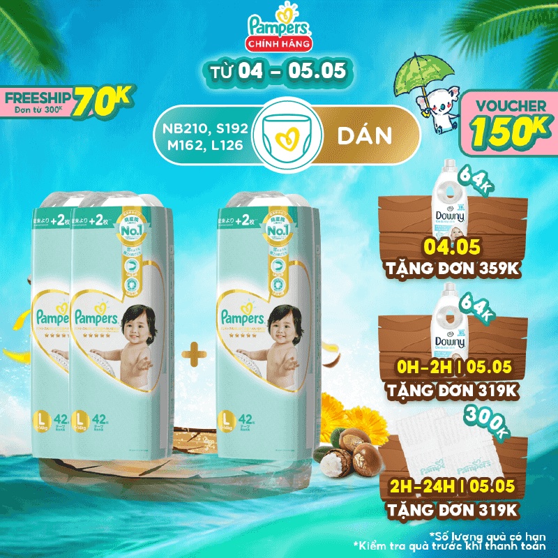 [Mua 2 tặng 1] Combo 3 Túi Tã Dán Pampers Thượng Hạng Nội Địa Nhật NB70/S64/M52/L42