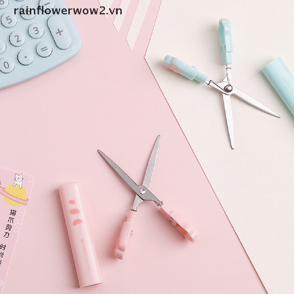 [er] Kéo Cắt Giấy Dạng Gập Kích Thước Nhỏ Gọn Thiết Kế Hình Chân Mèo Dễ Thương
