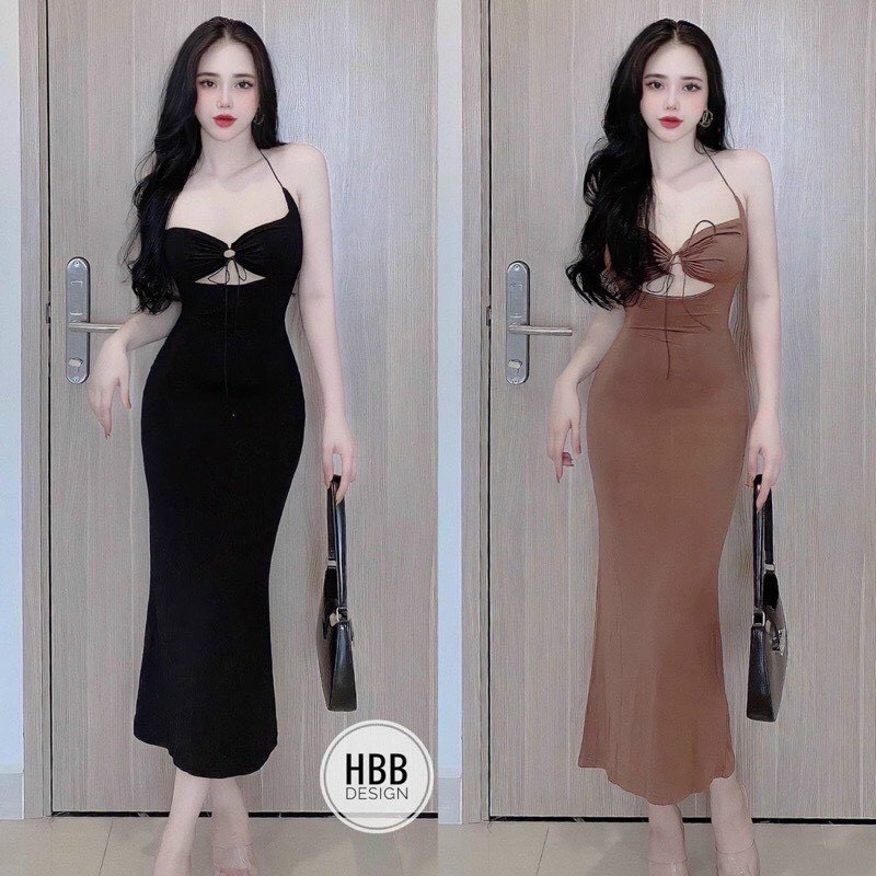 Đầm nữ dáng dài maxi kiểu cổ dây yêm khoen bụng hot