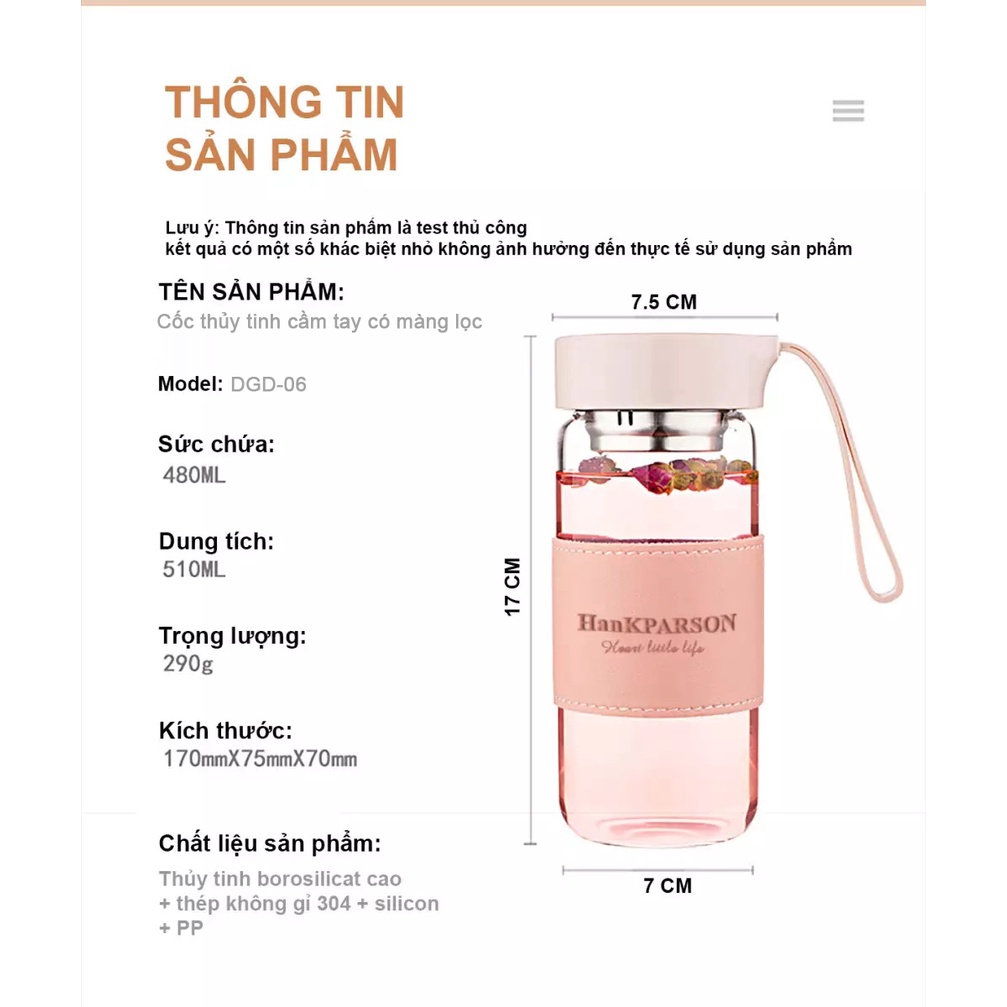 Bình thủy tinh cao cấp đựng nước ép trái cây HanKPARSON Hàn Quốc dung tích 480ml