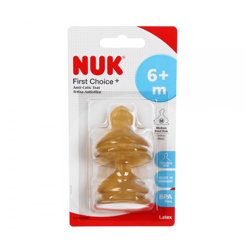 Bộ 2 Núm ty thay bình sữa NUK Premium Choice cao su cổ rộng size 2S / 2M / 2L - 2 cái/vỹ -  - núm ti
