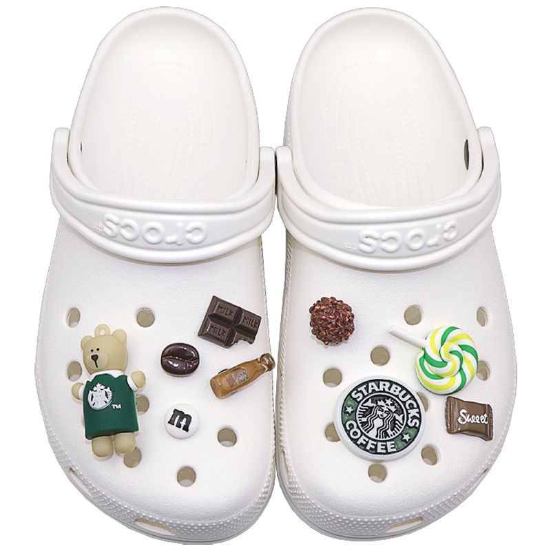 Dép Crocs Cài Nút Charm Hình Giày Crocs Hoạt Hình Starbucks DIY