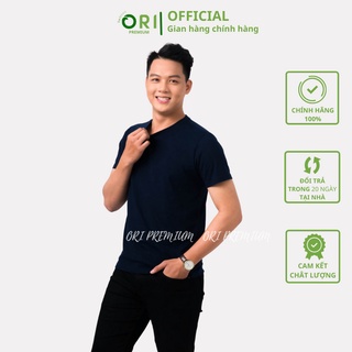 Áo Thun Nam, Áo Phông Hàng Hiệu Cao Cấp Cổ Tròn  Nhật Bản Gold Rhino  Ori Kháng Khuẩn Khử Mùi Cotton Màu Xanh Đen
