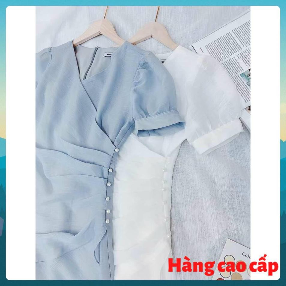 (Hàng cao cấp) Đầm công sở cổ chéo xinh xắn tay ngắn dáng xòe nhẹ dedede | BigBuy360 - bigbuy360.vn