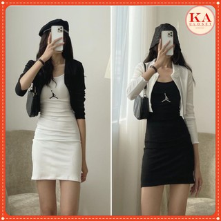 set váy 2 dây KA Closet chất thun co dãn 4 chiều hàng dầy đẹp, gồm áo khoác và váy
