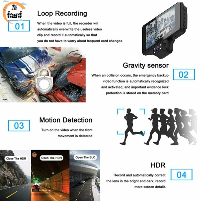 Camera Hành Trình Hai Ống Kính Dvr Hd 1080p Hỗ Trợ Tầm Nhìn Ban Đêm Cho Xe Hơi