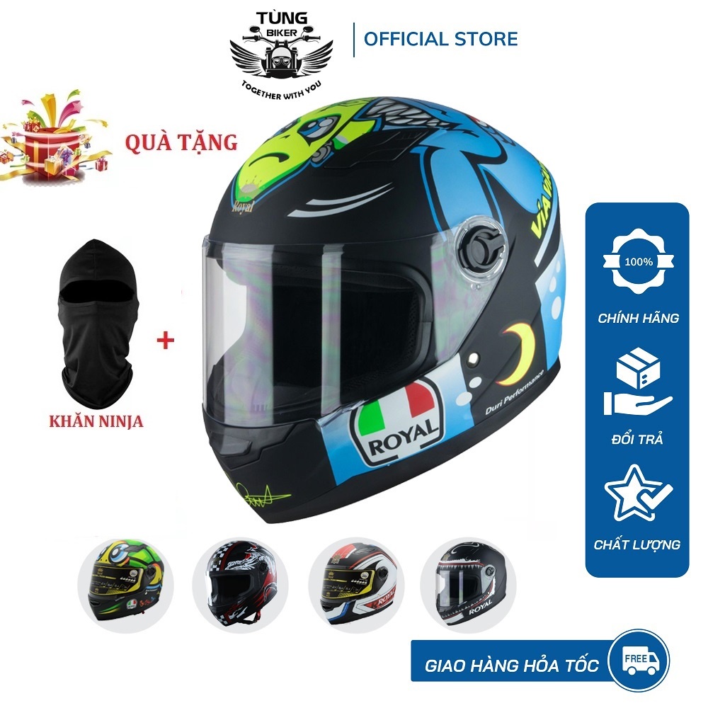 Mũ Bảo Hiểm Fullface Royal M136 Tem Màu - Bảo Hành 12 Tháng (Tặng Khăn Trùm Ninja)