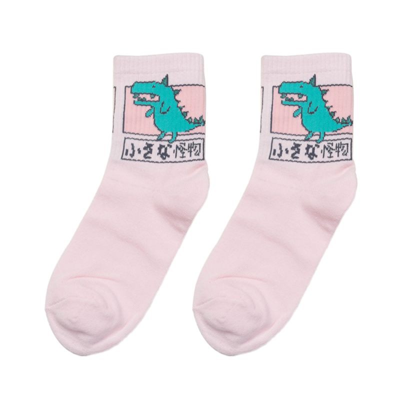Vớ Cotton Cao Cấp In Họa Tiết Hoạt Hình Khủng Long Phong Cách Hip Hop Nhật Bản Thời Trang Cho Nữ