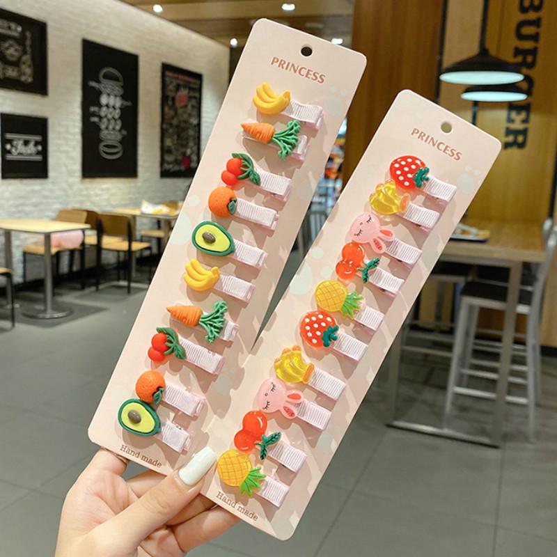 Set 10 Kẹp Tóc Hình Hoa / Trái Cây Xinh Xắn Cho Bé Gái