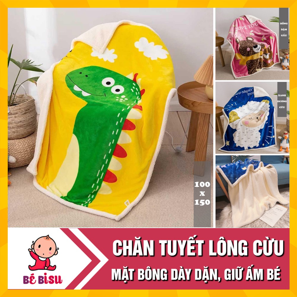 Chăn LÔNG CỪU 2 lớp thu đông, dày dặn giữ ấm cho bé -(100x140cm) ( 1 MẶT BÔNG)