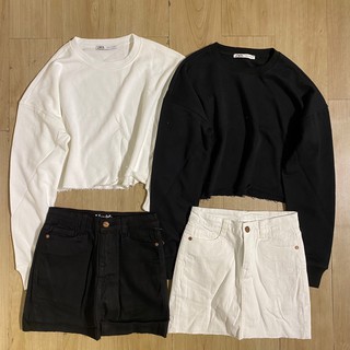 Áo tay dài trắng đen form croptop