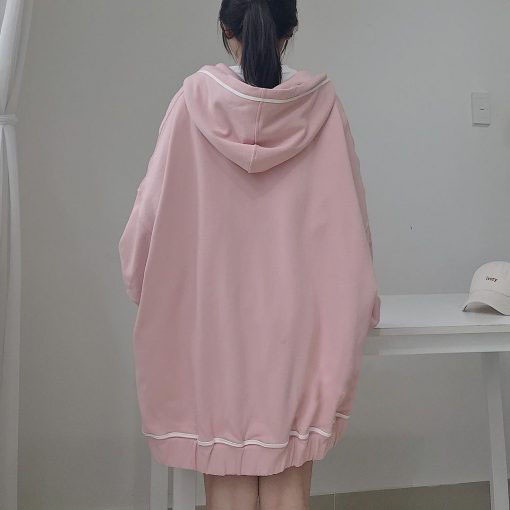 Áo khoác nỉ kiểu dáng hoodie form rộng cho nữ chạy viền lạ mắt