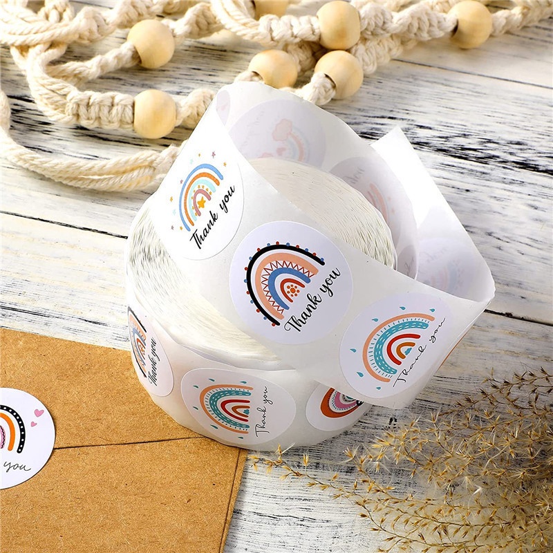 Miếng dán trang trí bánh hình tròn in chữ Thank You màu cầu vồng kích thước 1.5 inch