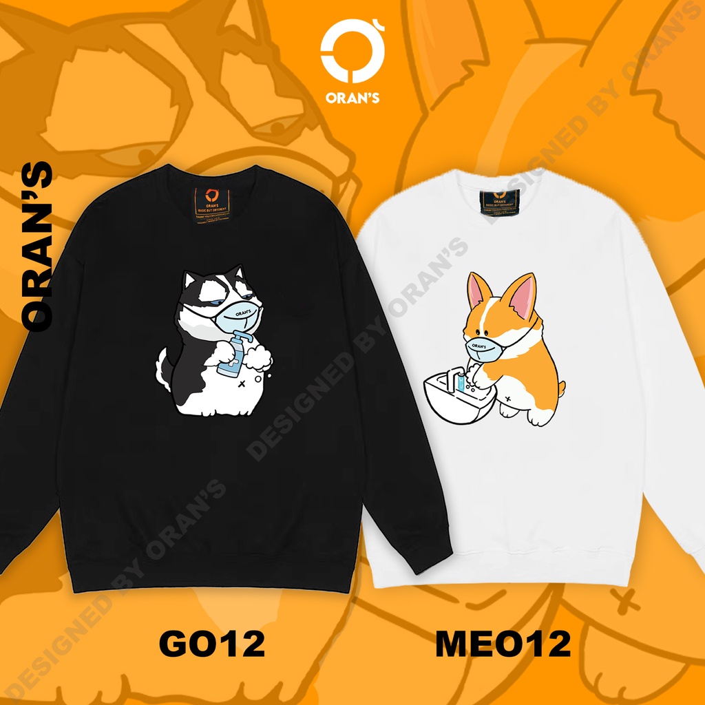 Áo Sweater đôi in hình chó đeo khẩu trang chất nỉ cotton da cá cao cấp form rộng ORANS - ORAN'S HOODIE COUPLE 12