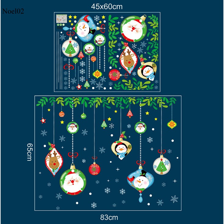Decal trang trí Noel dán kính mẫu ông gIà noel, cây thông, xe chở quà tặng, chúc mừng năm mới 2023