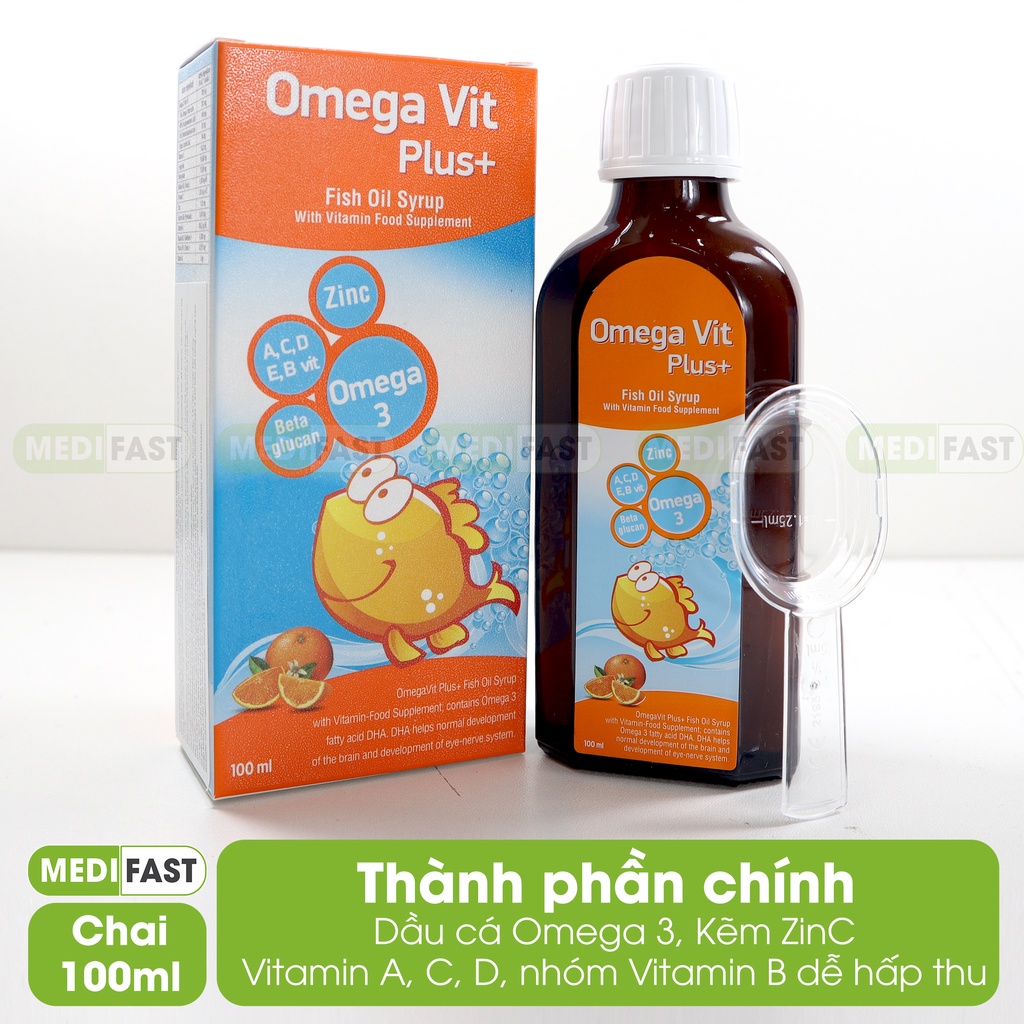 Bổ Sung Omega 3 - Omega Vit Plus+ Vitamin Và Khoáng Chất DHA EPA Giúp Bé Phát Triển, Tốt Cho Não Bộ Và Mắt - Chai 100ml