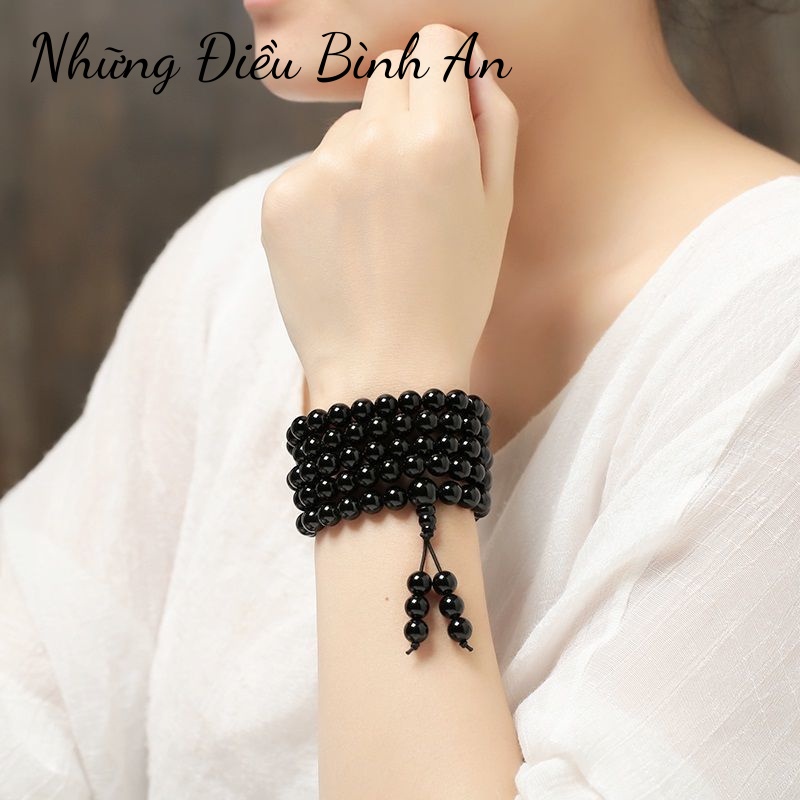 Vòng tay đá núi lửa Obsidian xanh đen chuỗi 108 hạt /Vòng tay phong thủy tài lộc 💕FREESHIP 50k💕- Những Điều Bình An