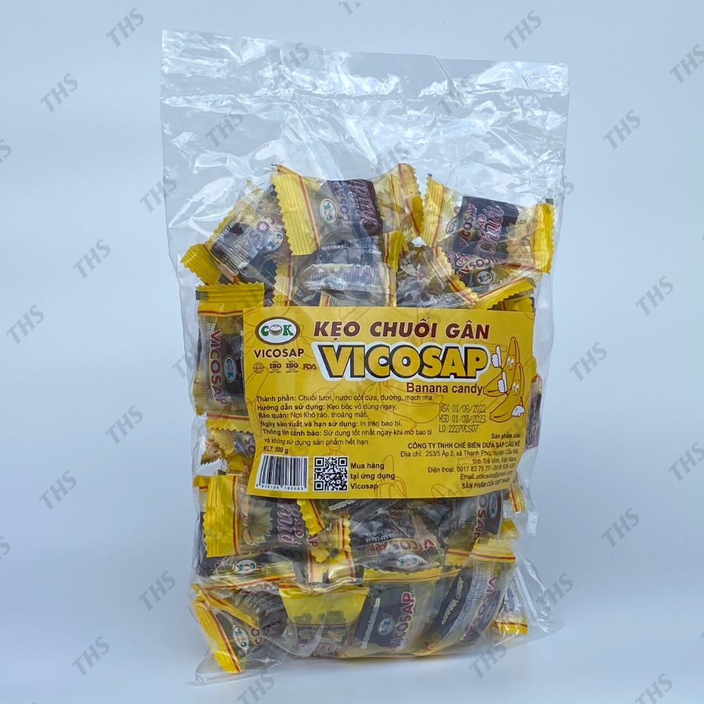 Kẹo Chuối Gân Vicosap - Túi 500gr, ăn vặt, ít đường, ít dính răng.