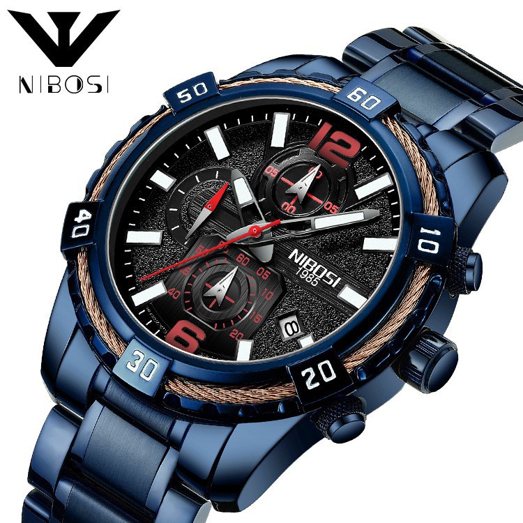 [ xả kho ] Đồng hồ nam Nibosi 2335 dây thép cao cấp đầy mạnh mẽ nam tính
