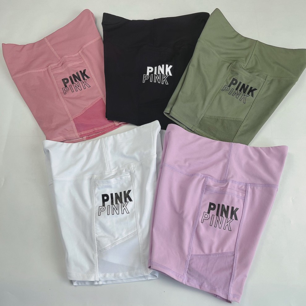 Quần Đùi Tập Gym Thể Thao Nữ Pink Phối Lưới, Có Túi 2 Bên