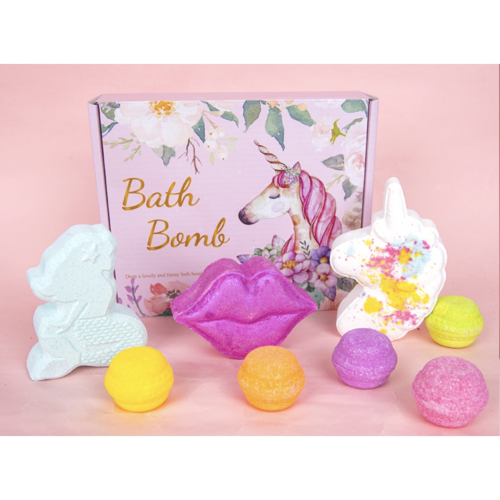 [ CÓ SẴN]  Unicorn Mermaid Bath Bomb Tinh Dầu Dưỡng ẩm, Kiềm dầu, Làm Mịn Da, Set Viên Sủi Bồn Tắm 620g