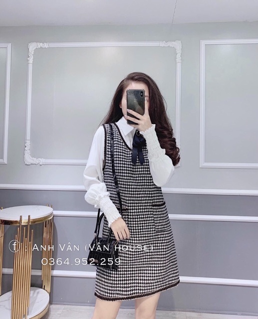 Set áo sơ mi kèm váy gile dạ