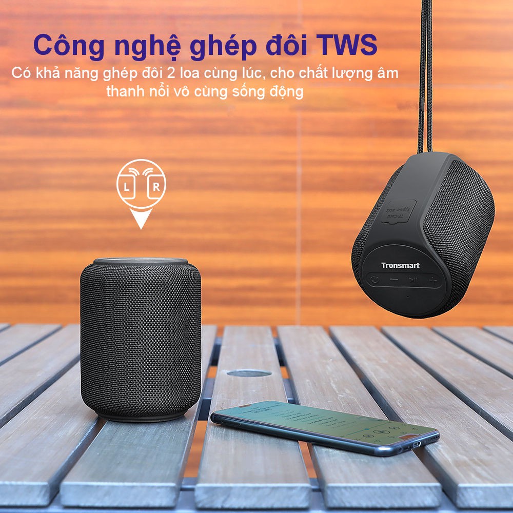 Tronsmart Element T6 Mini Loa Bluetooth 5.0 ngoài trời chống thấm nước IPX6 15W chơi nhạc lên tới 24 giờ