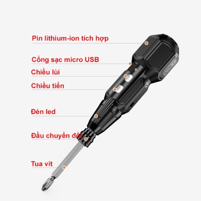Tua vít điện sạc pin Kalei 3.6V/900mAh với 2 chế độ hoạt động, động cơ dây đồng dụng cụ vặn vít tự động tiện lợi