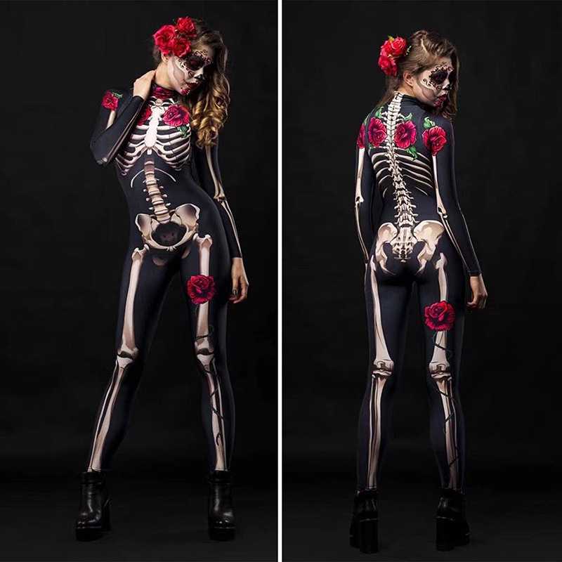 Bộ Đồ Liền Thân Hóa Trang Đầu Lâu Độc Đáo Cho Nữ Dịp Halloween