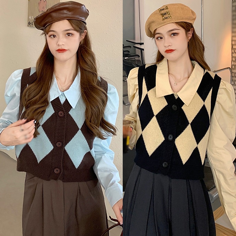 Áo len mùa thu Vest cho phụ nữ Không tay V Cổ lỏng Phù hợp với Vest dệt kim Phong cách Preppy