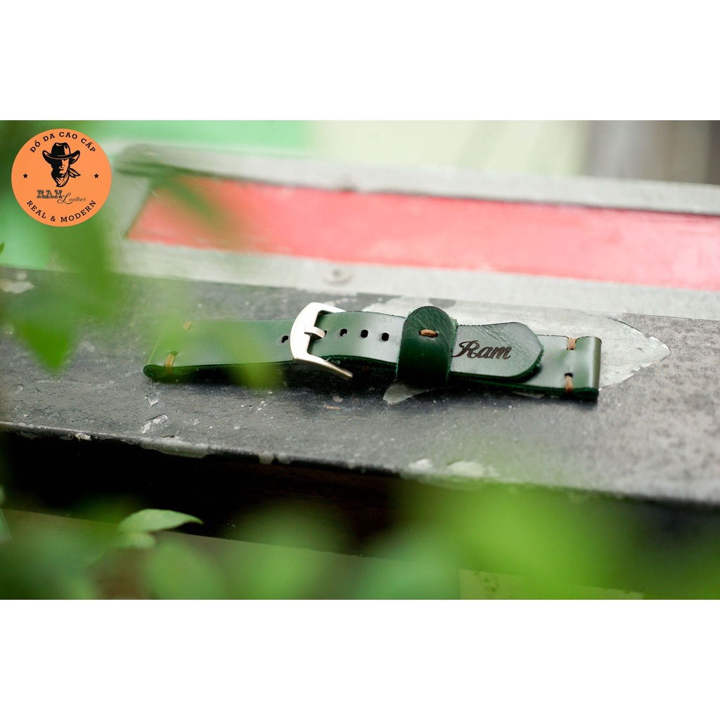 Dây đồng hồ da bò màu xanh rêu - RAM Leather Simple V3 Bền Đẹp