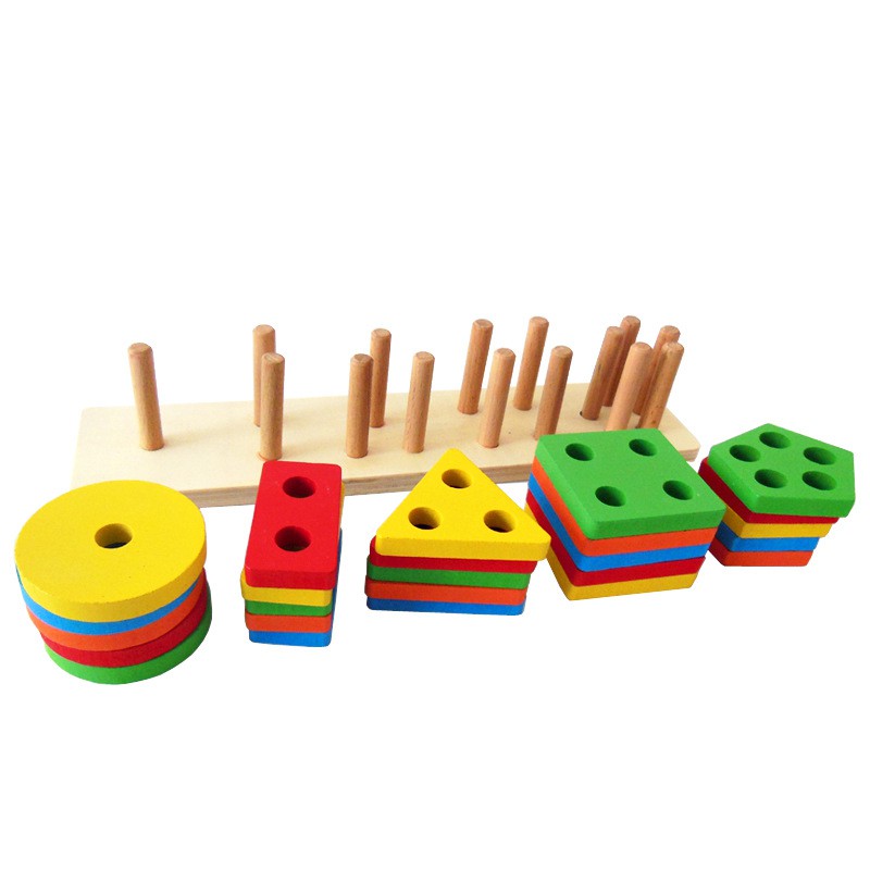 [HÀNG LOẠI 1] Đồ chơi thả hình 5 trụ chữ nhật thanh ngang giáo cụ Montessori cho bé