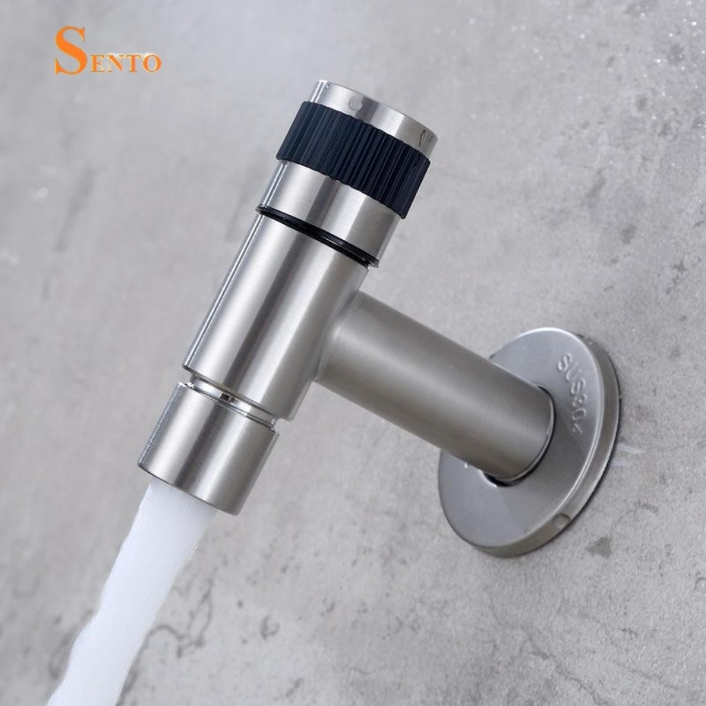 Vòi Nước, Vòi Hồ Vòi Xả Lạnh Gắn Tường SENTO Chất Liệu Inox 304 Có Lưới Tạo Bọt Chống Bắn