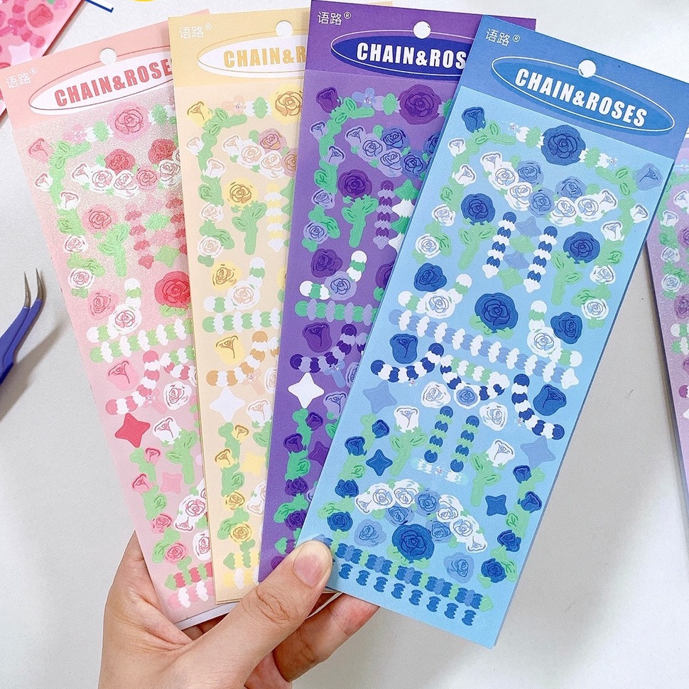 Sticker hoa hình dán trang trí sổ tay và toploader Chain &amp; Roses | BST150