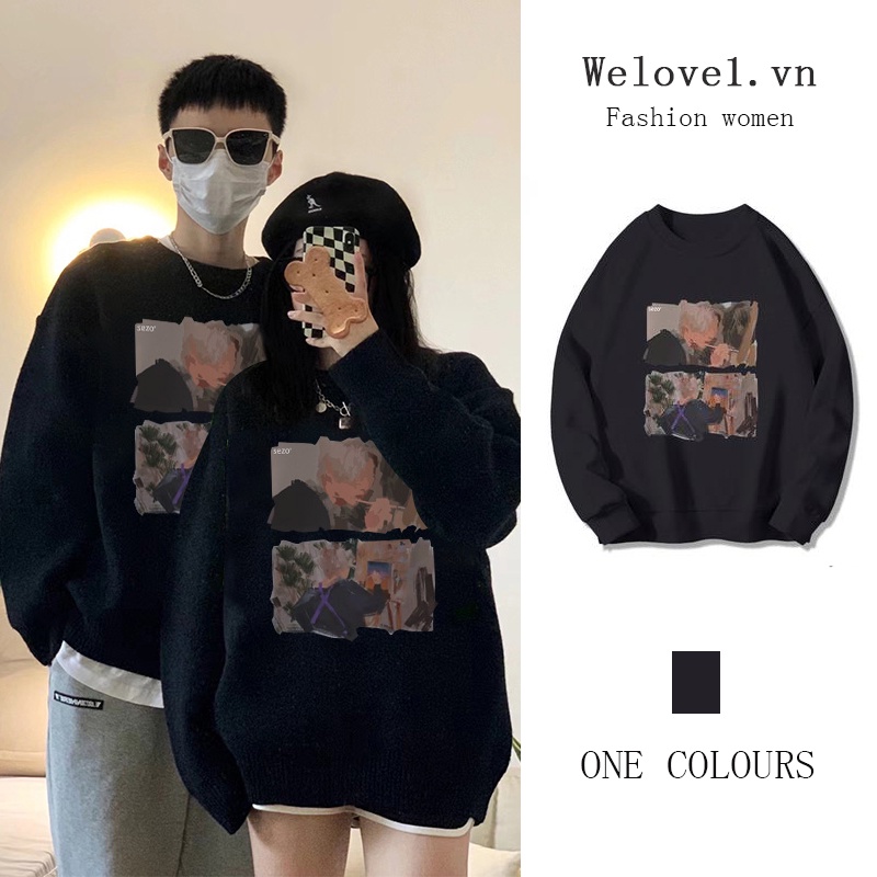 Áo sweater Cổ Tròn In Họa Tiết Phong Cách retro Mỹ