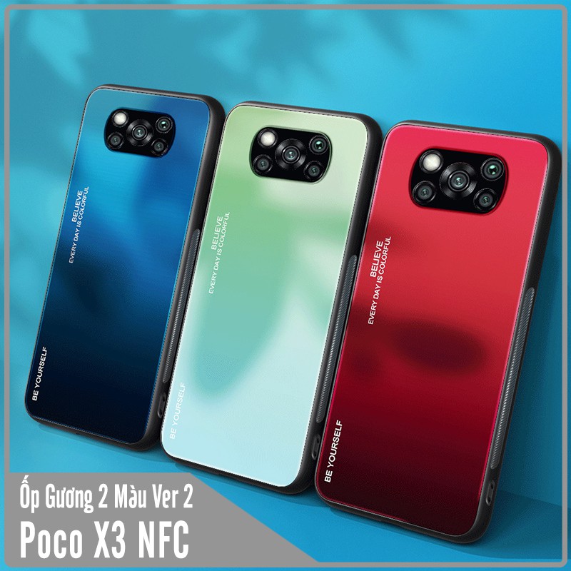 Ốp lưng cho Xiaomi Poco X3 NFC gương cứng 2 màu Gradient Ver 2 , viền TPU dẻo đen