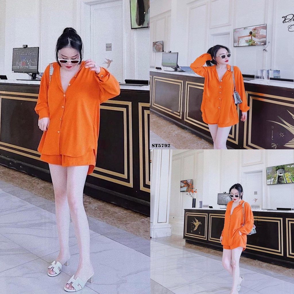 Set sơ mi thụng đùi cam siêu cá tính LT980