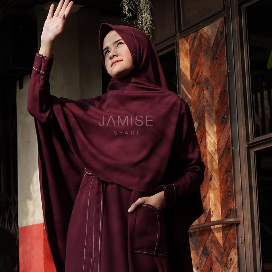 (hàng Mới Về) Set Son Môi Diminati! Gamis + Khimar Syari | Sophia Series - Maroon | Jamise,.,.........,...........